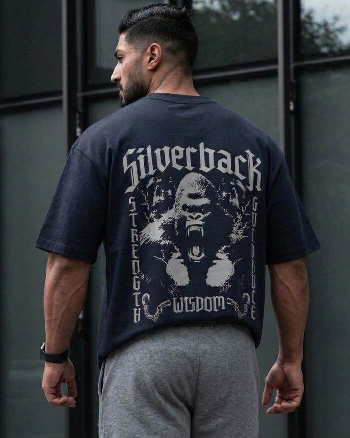 Quattro Collezione Oversized Navy Blue Grey Circle T-Shirt
