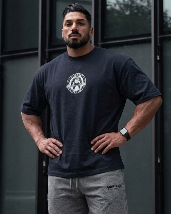 Quattro Collezione Oversized Navy Blue White Circle T-Shirt
