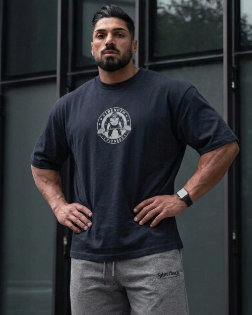 Quattro Collezione Oversized Navy Blue Grey Circle T-Shirt