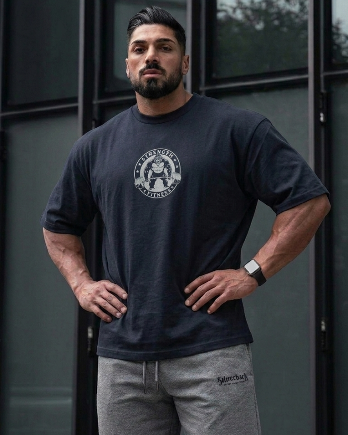 Quattro Collezione Oversized Navy Blue Grey Circle T-Shirt