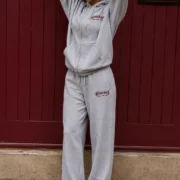 Grey & Burgundy Essential Womens Straight-Leg Joggers