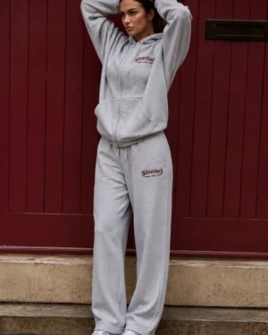 Grey & Burgundy Essential Women’s Zipped Hoodie