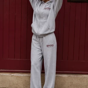 Grey & Burgundy Essential Women’s Zipped Hoodie
